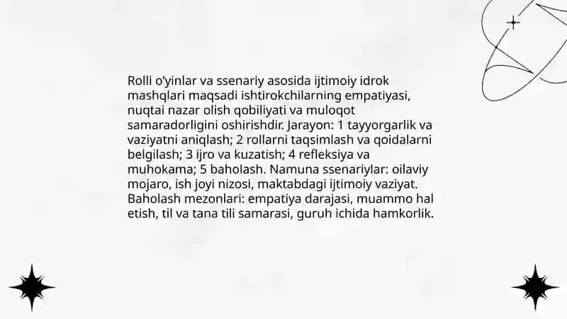 Ijtimoiy idrokni rivojlantirishga qaratilgan usullar 3