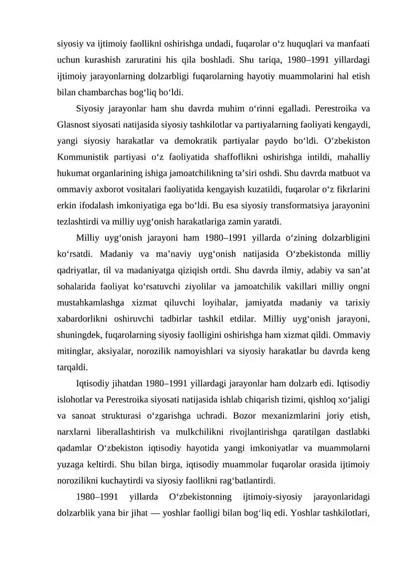 Mustaqillikka erishish arafasida O‘zbekistondagi ijtmoiy siyosiy jarayonlar 3