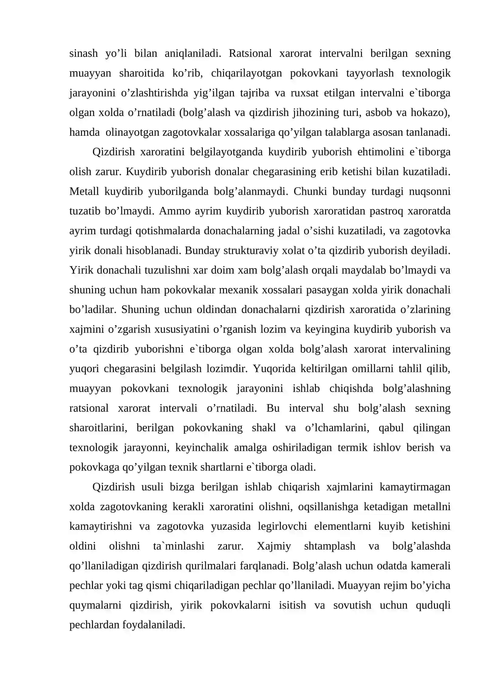 Bolg’alash va xajmiy shtamplash uchun zagotovkalarni qizdirish xarorati va usulini tanlash 3