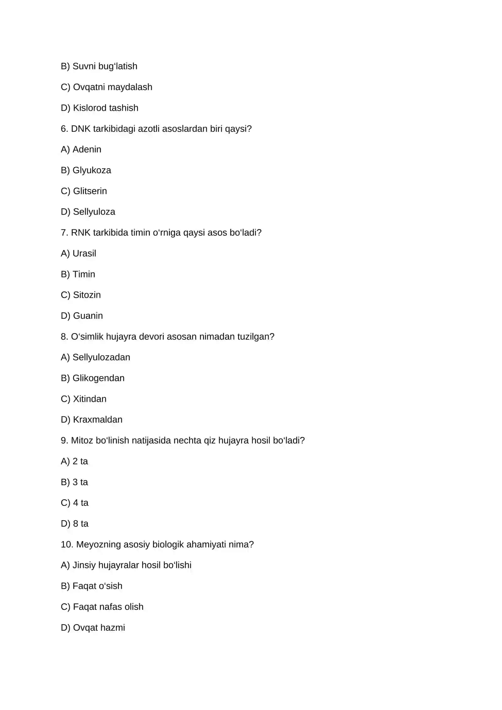 BIOLOGIYA FANIDAN 100 TA MAVZULASHTIRILGAN TEST 3