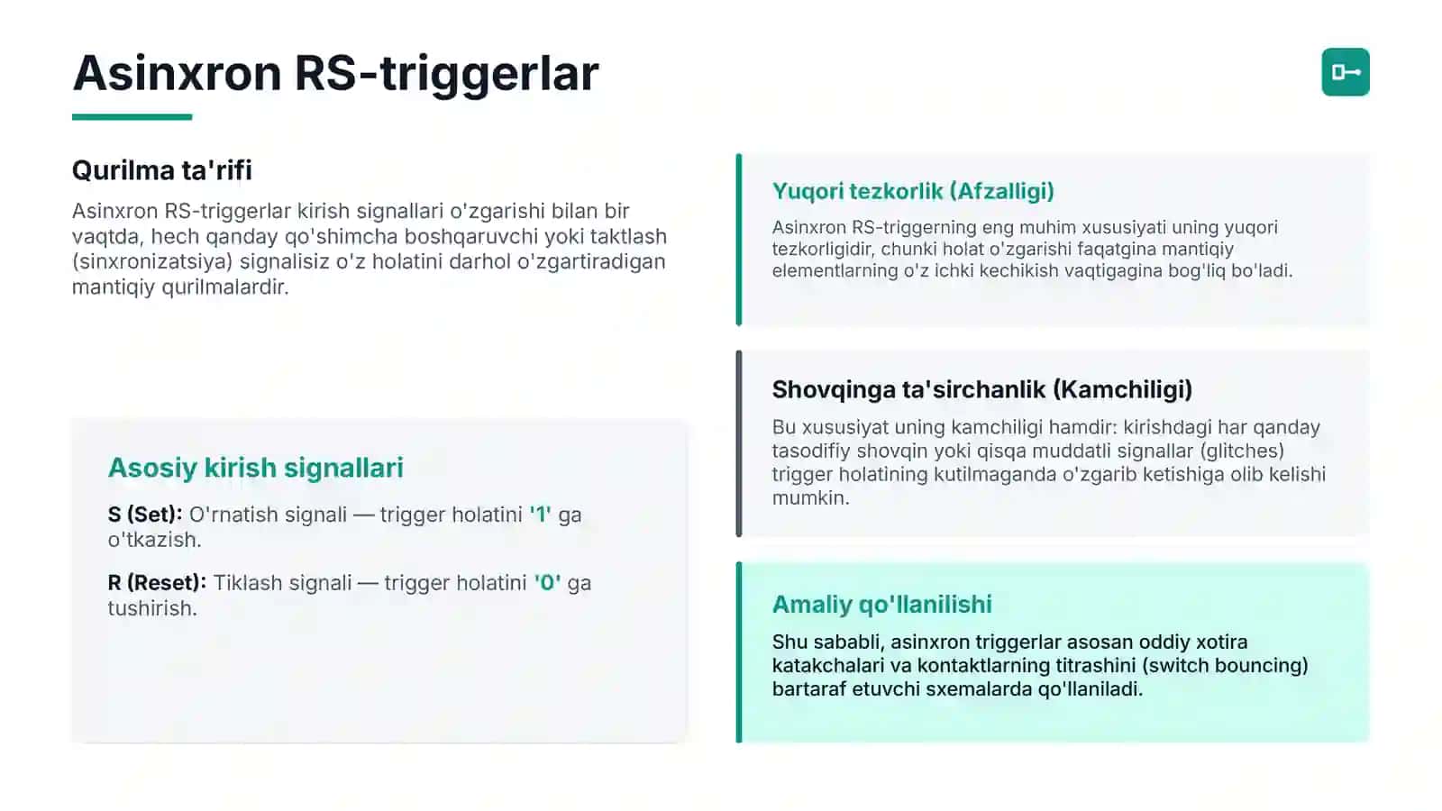 Asinxron va Sinxron RS-Triggerlarni Tadqiq Qilish 3