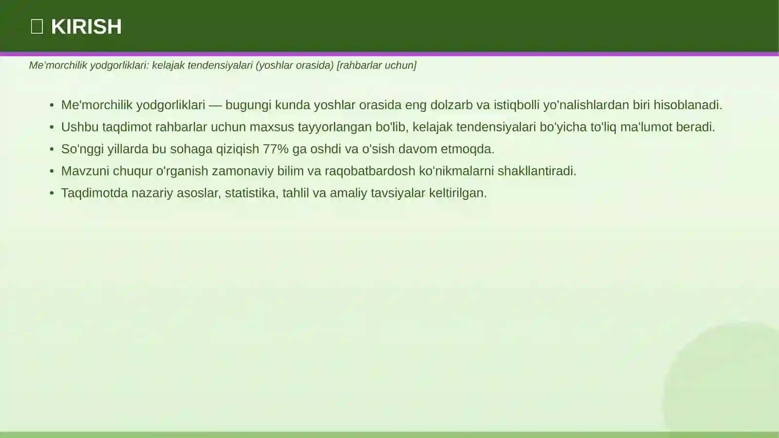ME'MORCHILIK YODGORLIKLARI 3