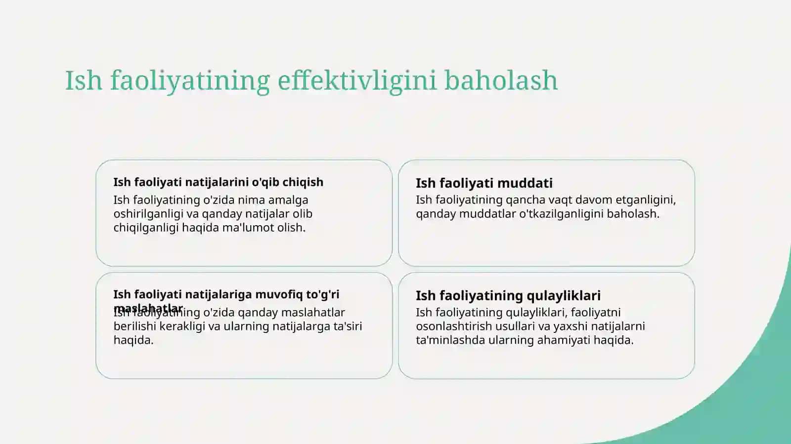 Inson resurslarini boshqarish jarayonida ish faoliyatining sifati va miqdorini baholash 3