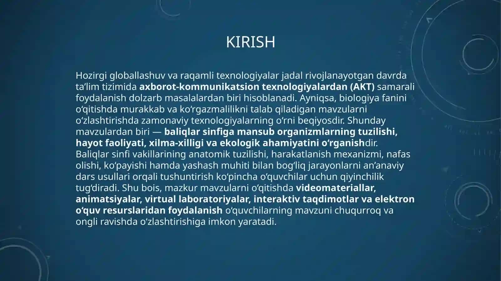 BALIQLAR SINFIGA MANSUB MAVZULARNI O'QITISHDA AXBOROT-KOMMUNIKATSION TEXNOLOGIYALARDAN FOYDALANISH 3