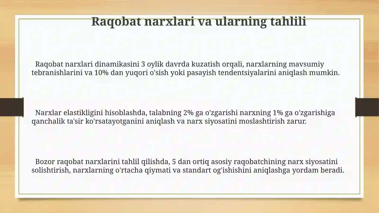 Bozor iqtisodiyotiga egam mamlakatlardan narx belgilash 3