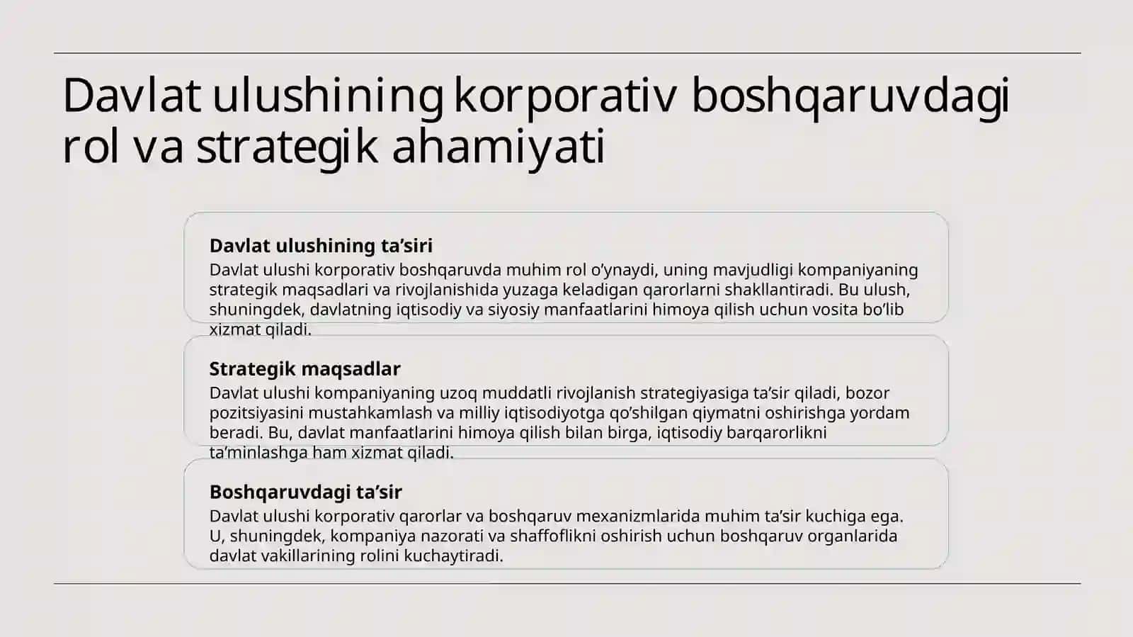 Davlat ulushi mavjud korporativ tuzilmalarda korporativ boshqaruv tizimi 3