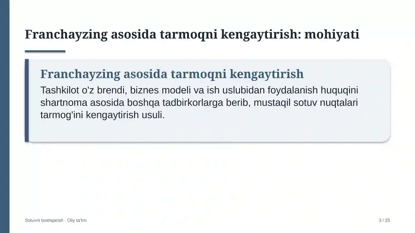 Loyiha institutlarida franchayzing asosida sotuv tarmog'ini kengaytirish 3