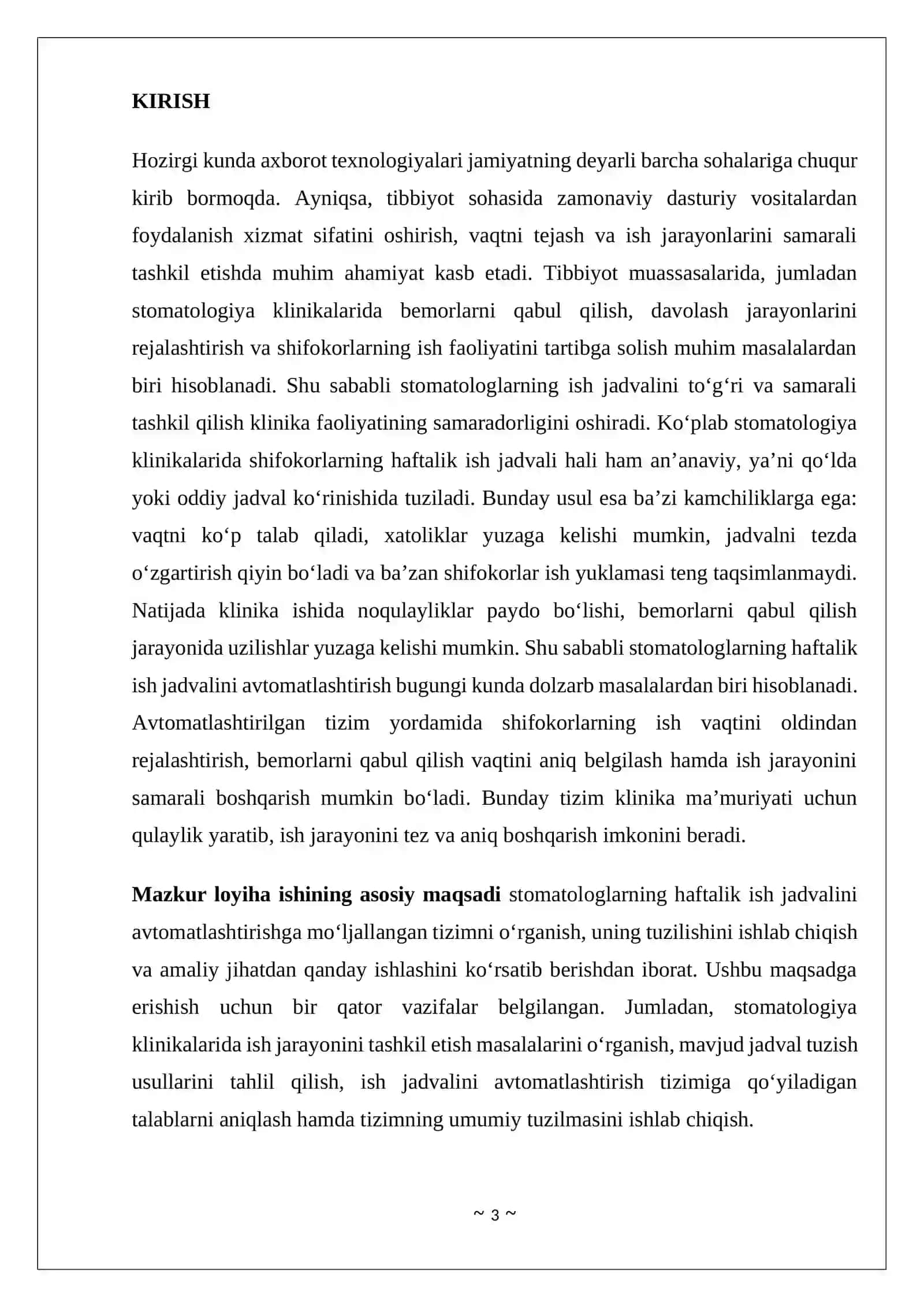 STOMATOLOGLARNING HAFTALIK ISH JADVALINI AVTOMATLASHTIRISH 3
