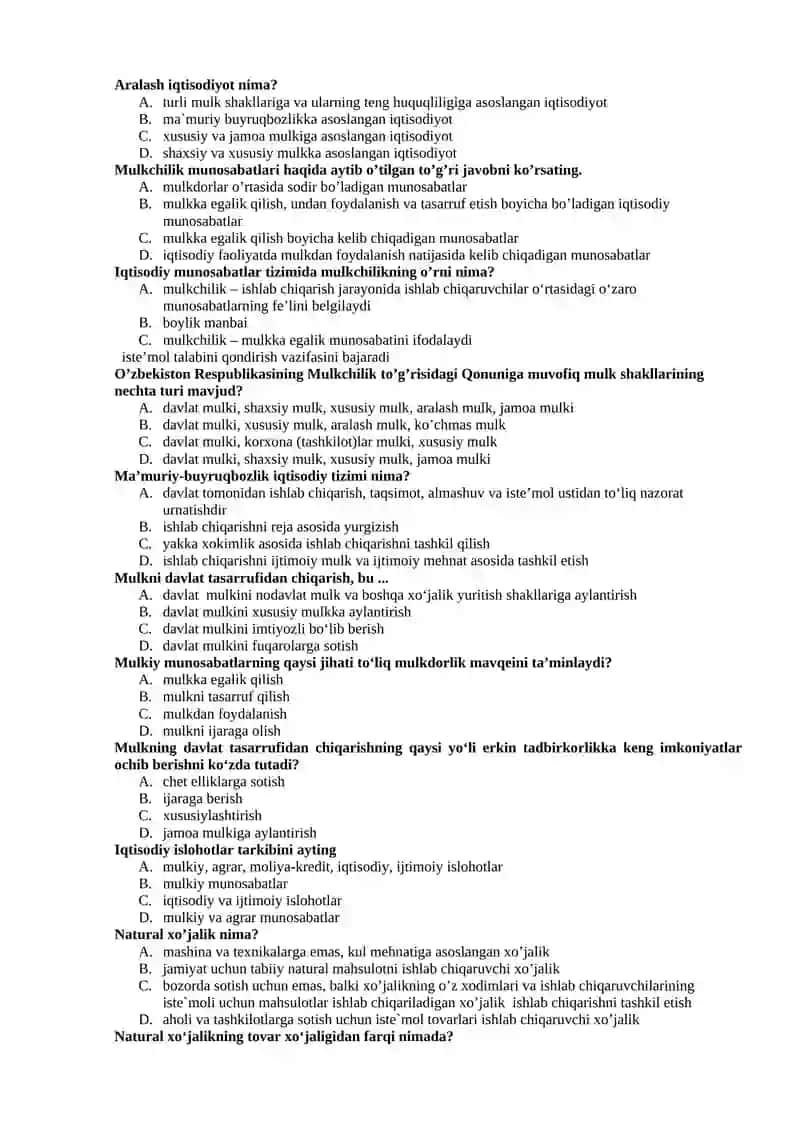 Iqtisodiyot nazariyasi fanidan test 3