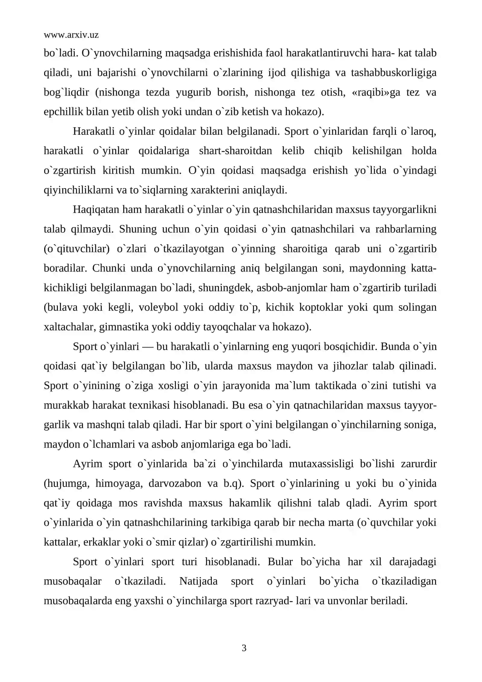 Harakatli o`yinlarni turkumlanishi tasnifi va ularning pedagogik ahamiyati 3