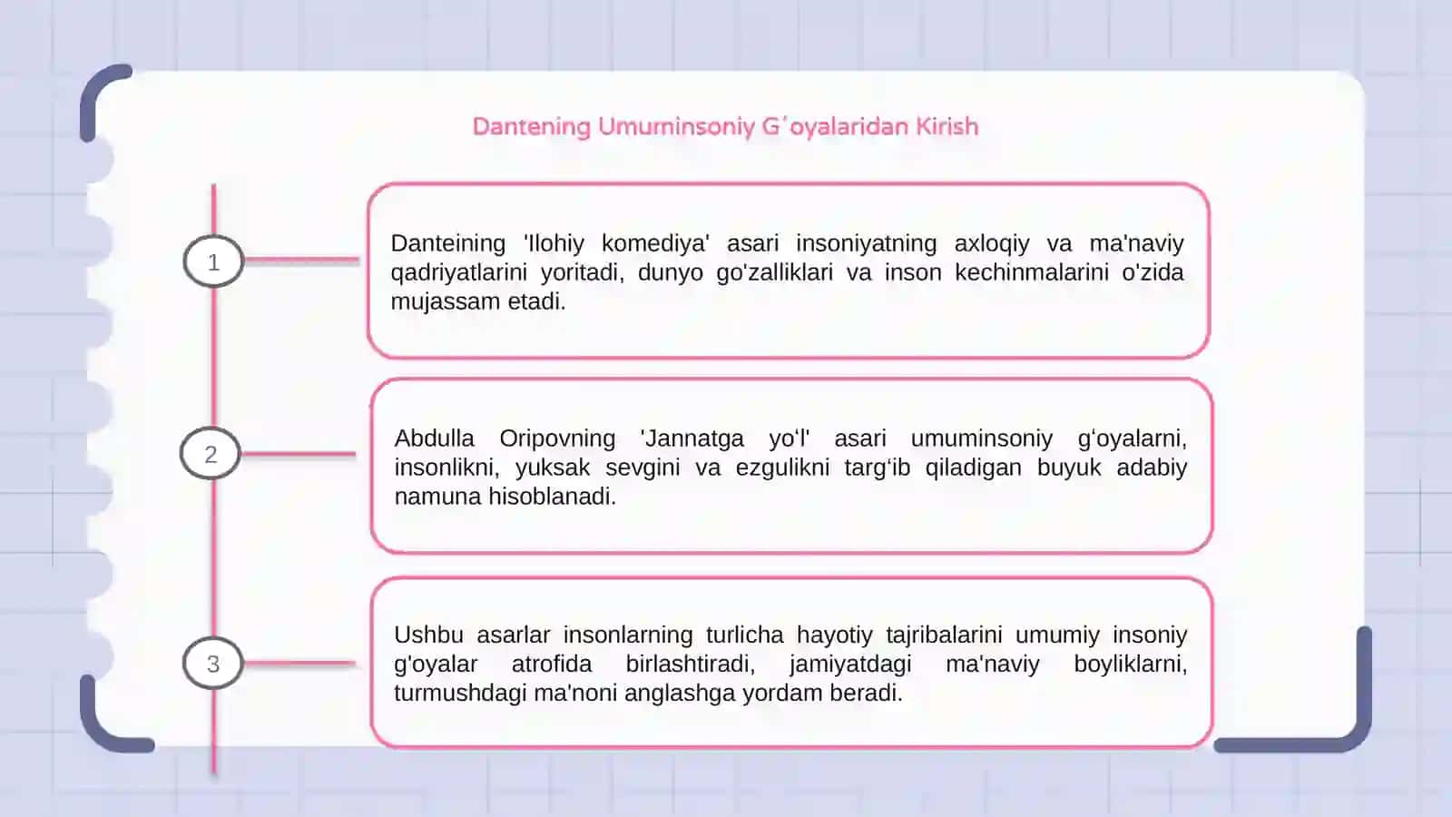 Dantening "Ilohiy komediya" va Abdulla Oripovning "Jannatga yoʻl " asarlaridan umuminsoniy gʻoyalar 3