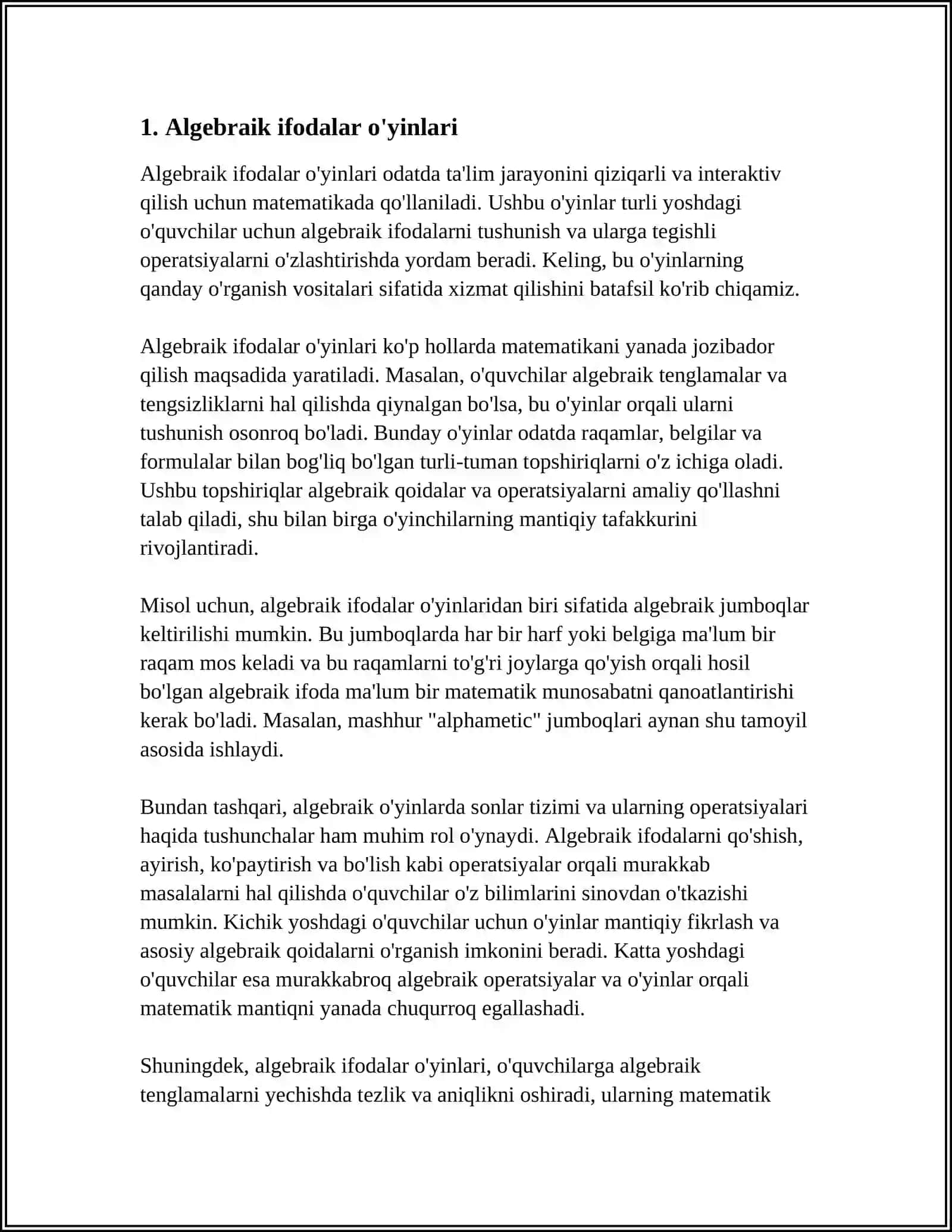 MATEMATIK O'YINLAR 3
