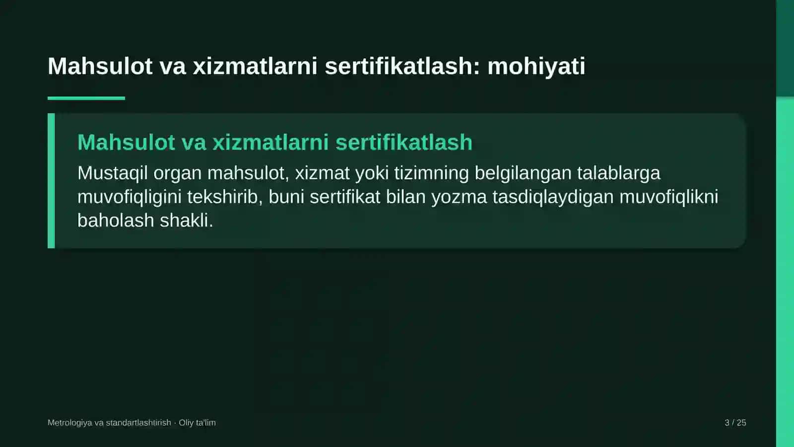 Metrologiya va standartlashtirish · Oliy ta'lim 3