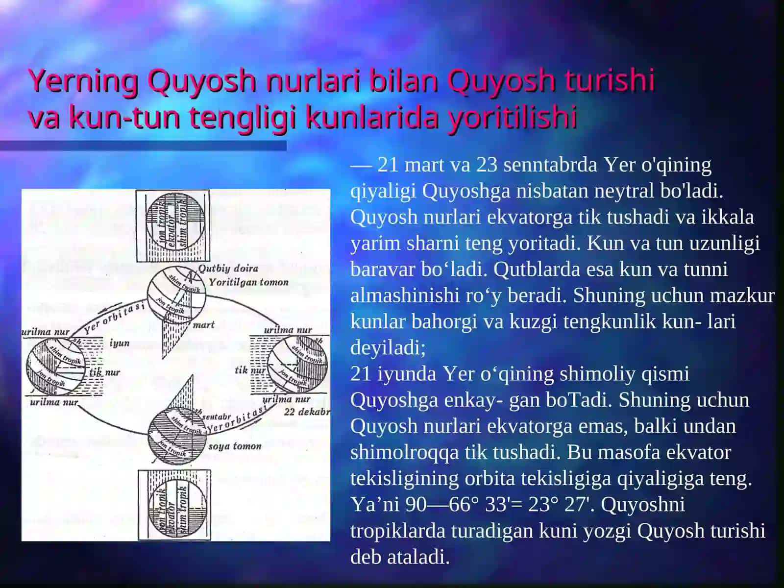 Yer o‘qi va quyosh atrofida aylanishining geografik oqibatlari 3