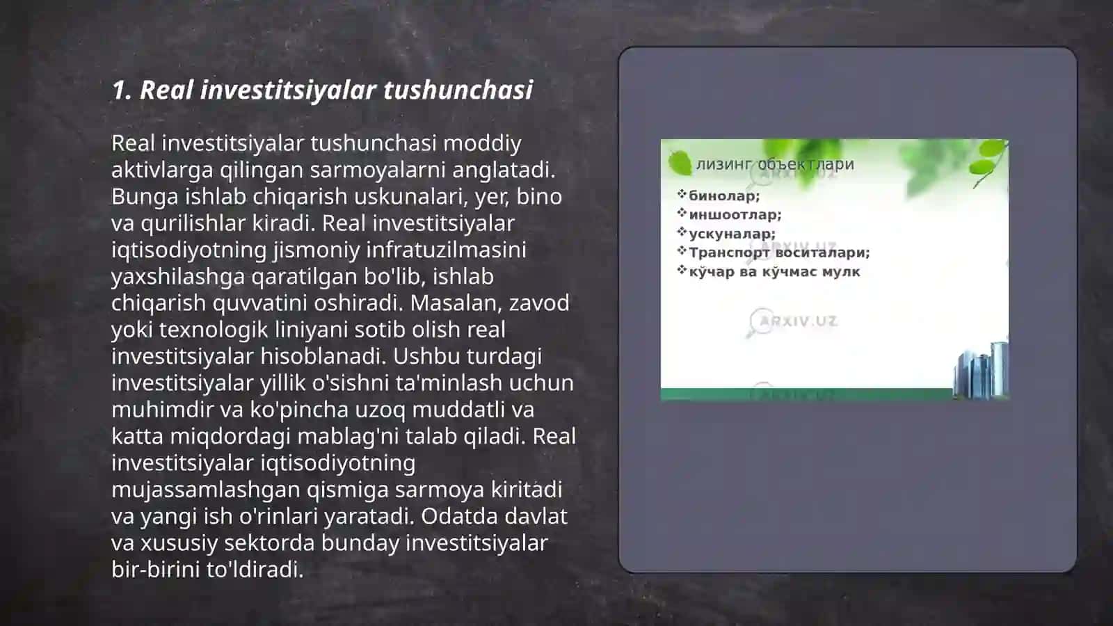 Real investitsiyalarni oʻzlashtirish jarayoni Nuraddinov Diyorbek 3