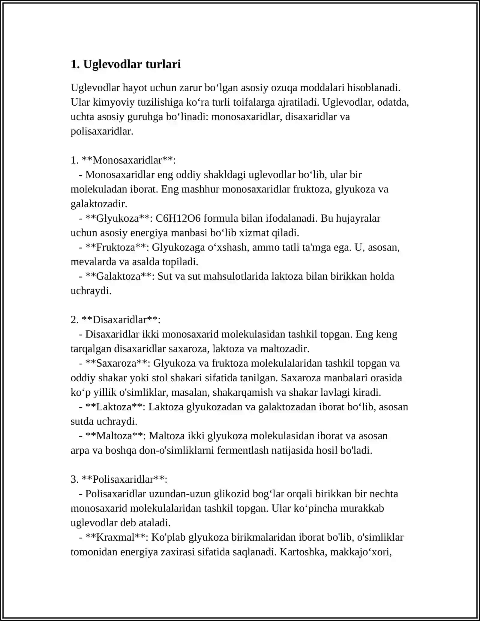 Uglevodlar klassifikatsiyasi organzimdagi ahamyati gipogipirkimiya haqida tushuncha 3