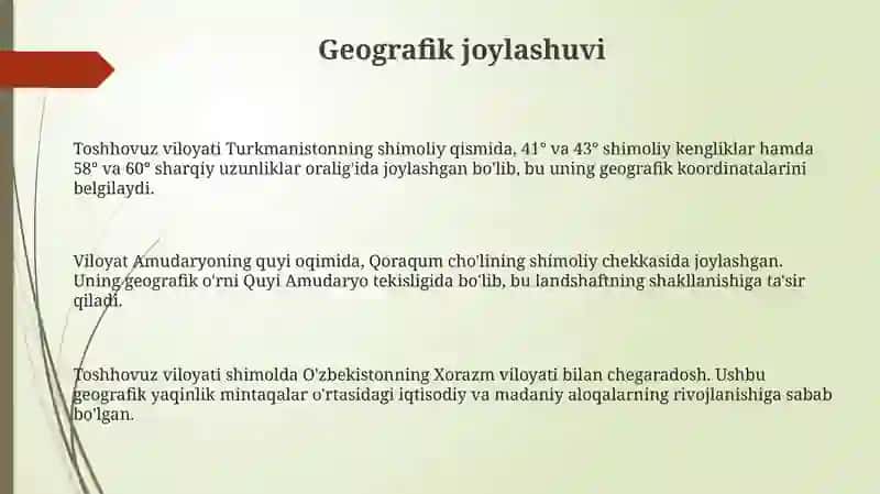 Toshhovuz viloyatining tabiiy geografiyasi 3