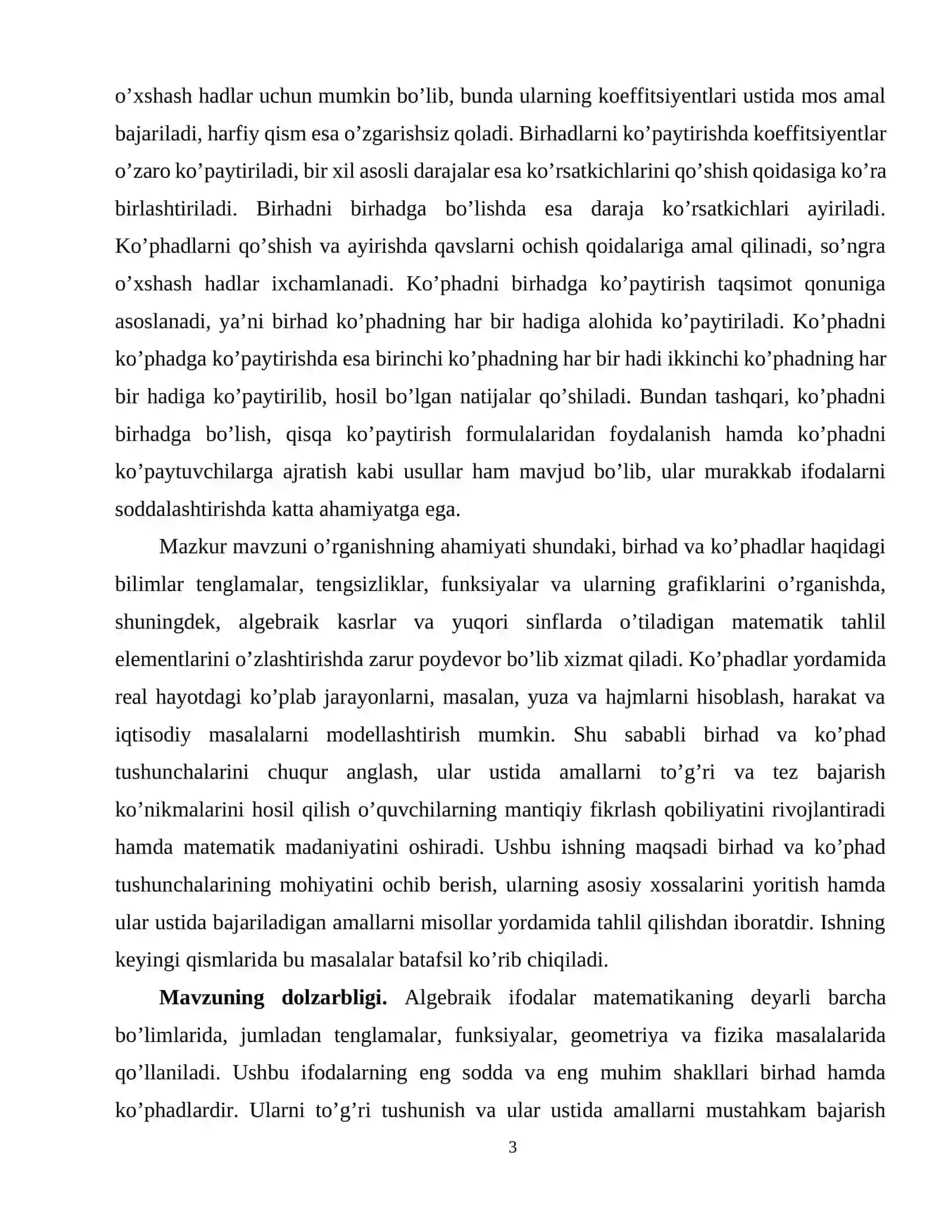 Birhad va ko'phad tushunchalari va ular ustida amallar. 3