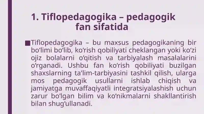 Tiflopedagogikaning maqsad vazifalari, obyekti va predmeti 3