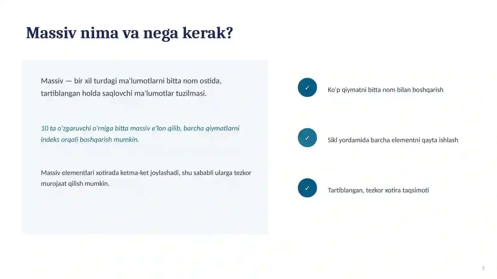 Massivlarni tashkil etish 3