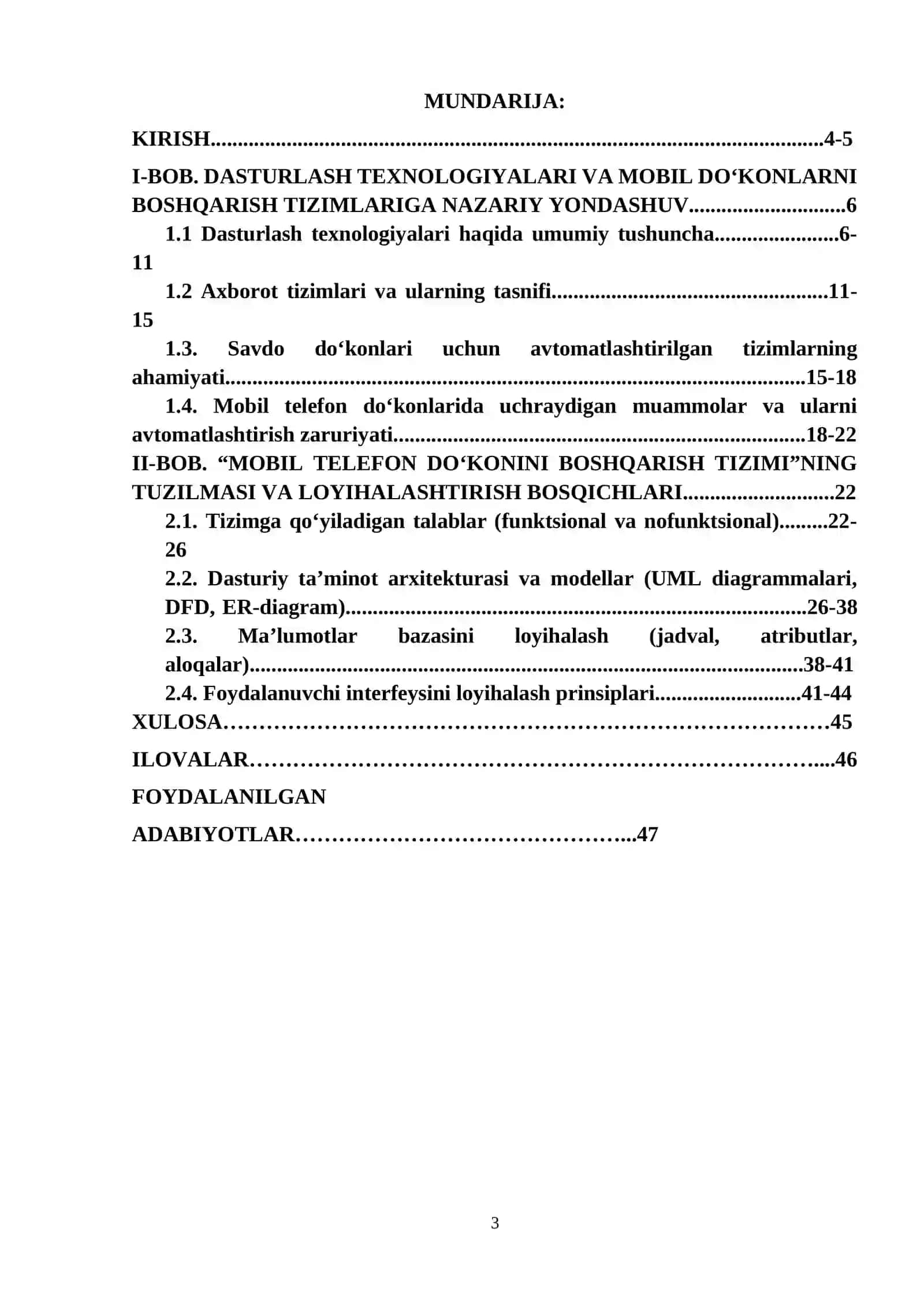 KURS ISHI: MOBIL TELEFON DO'KONINI BOSHQARISH TIZIMI 3