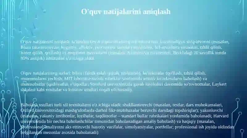 O'quv faoliyat natijalarini hisobga olish turlari shakl va metodlari 3