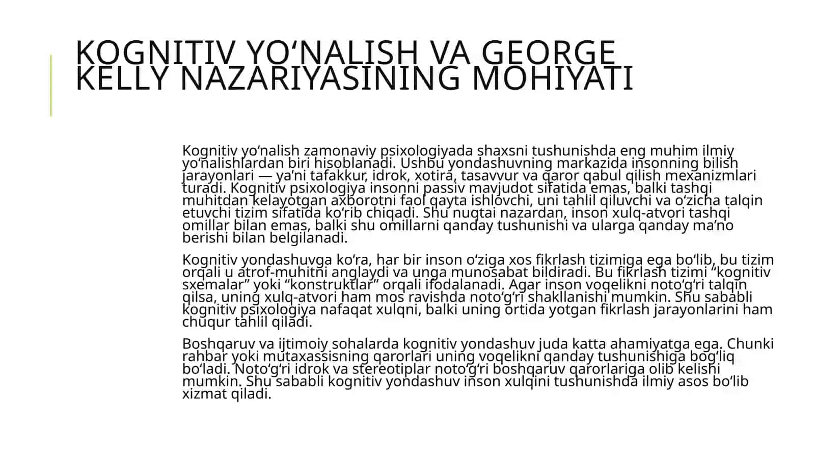 SHAXS NAZARIYASIDA KOGNITIV YO‘NALISH Dj. Kelli 3