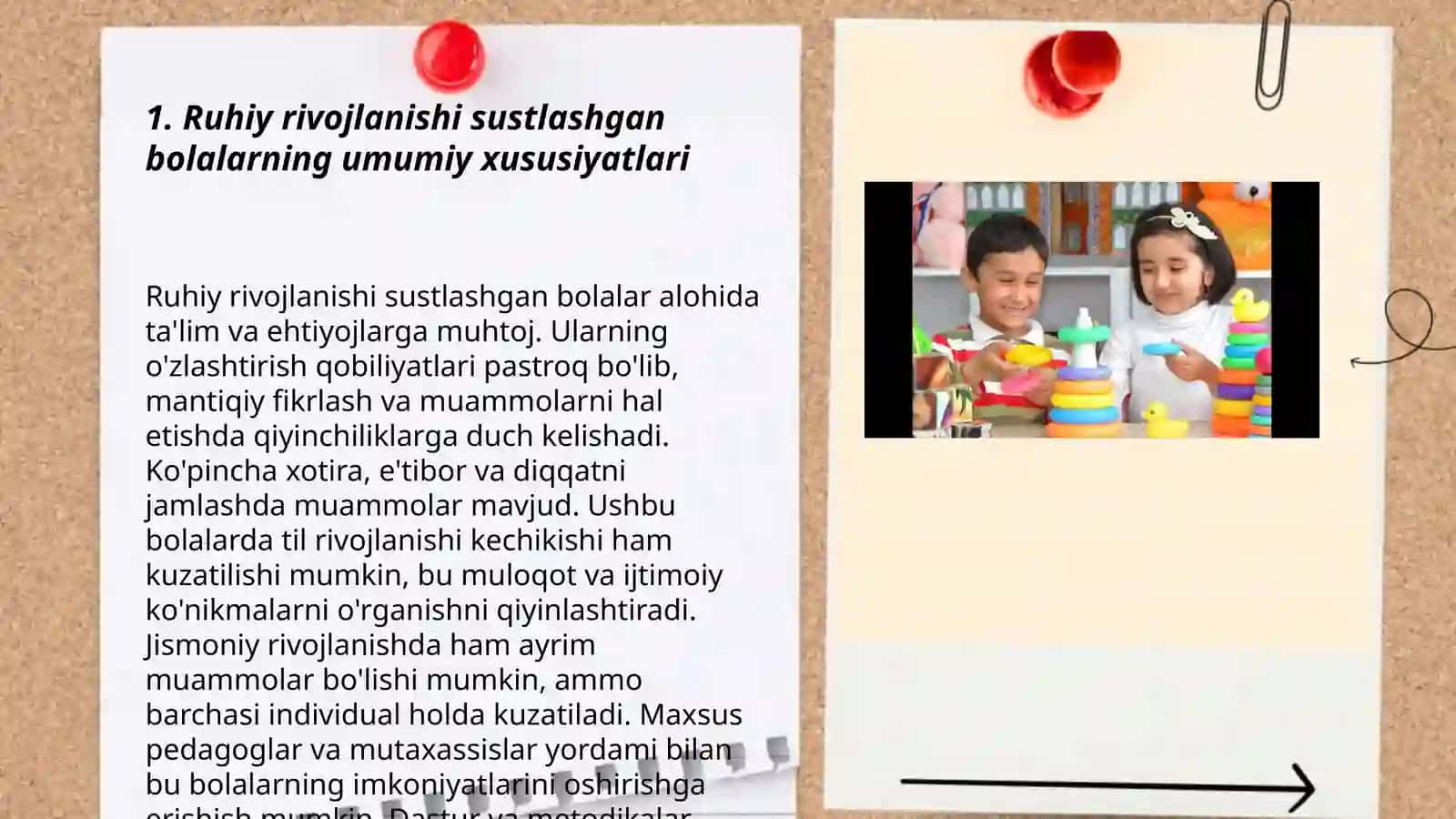 Ruhiy rivojlanishi sustlashgan bolalarni pedagogik tavsifnomasi va ular bilan olib borilgan korreksion tarbiyaviy ishlar 3