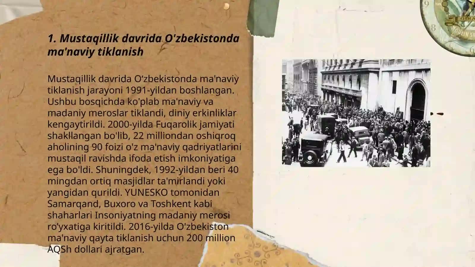 Mustaqillik davrida O'zbekistondagi ma'naviy va madaniy rivojlanish 3