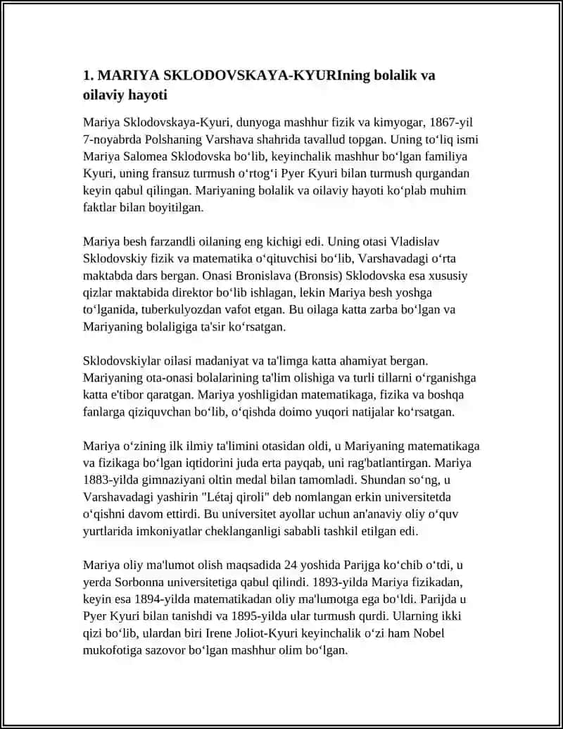 MARIYA SKLODOVSKAYA-KYURI HAYOTI VA ASARLARI HAQIDA 3