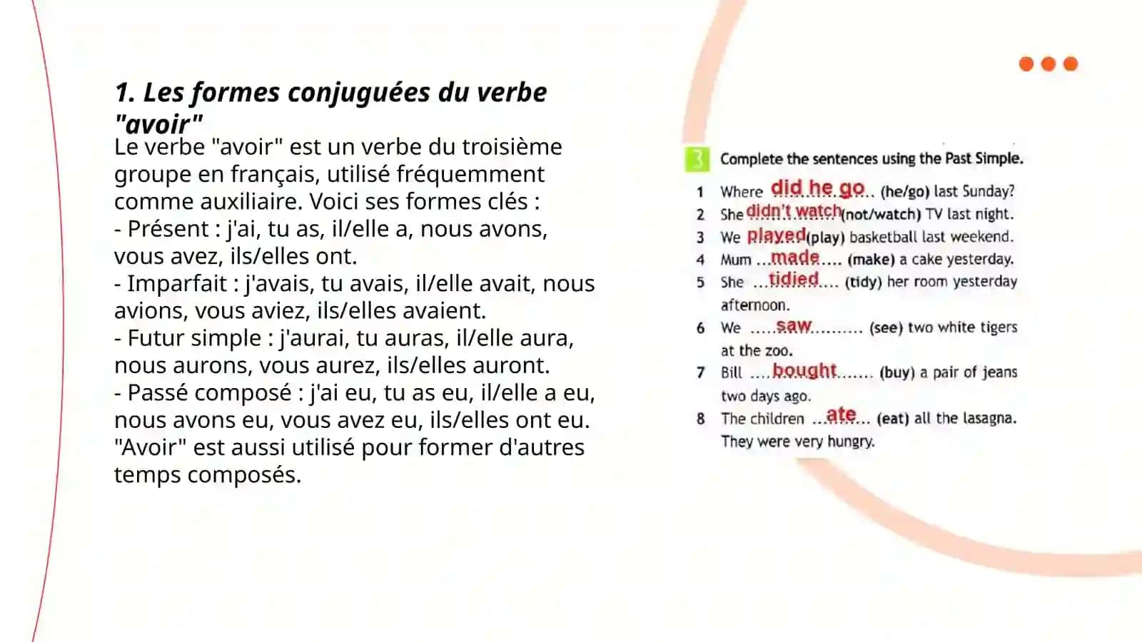 Les formes conjuguées du verbe "avoir" 3