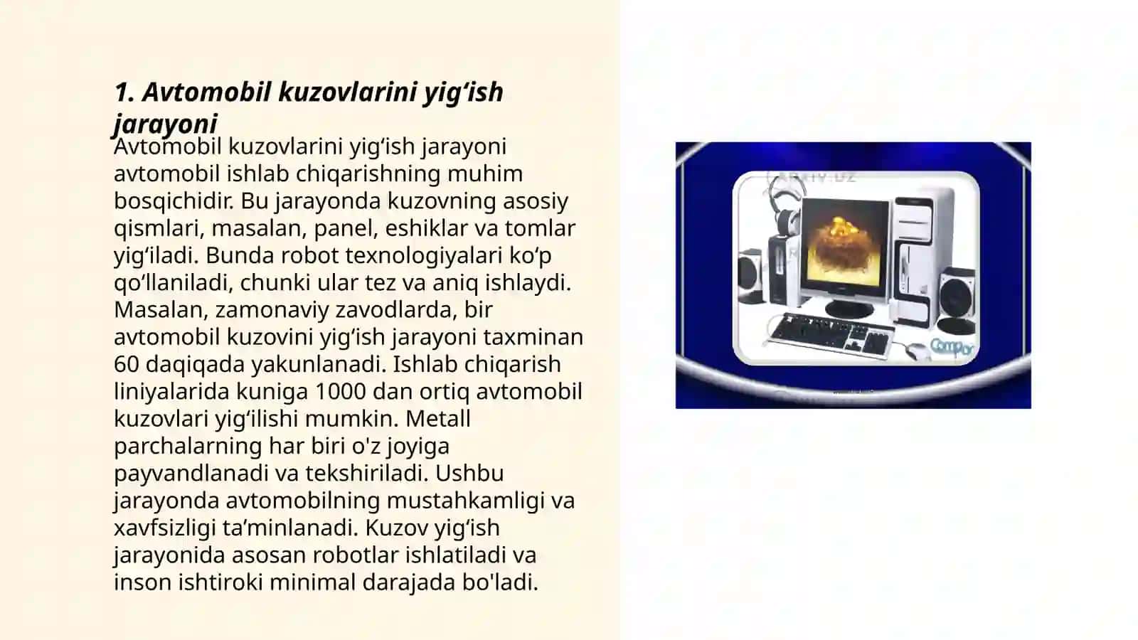 Avtomobil texnikalarini kuzovi va kabinasini yig‘ish o‘rnatish ustaxonasi ishini tashkil etish Najmiddinov Sunnatilla 3