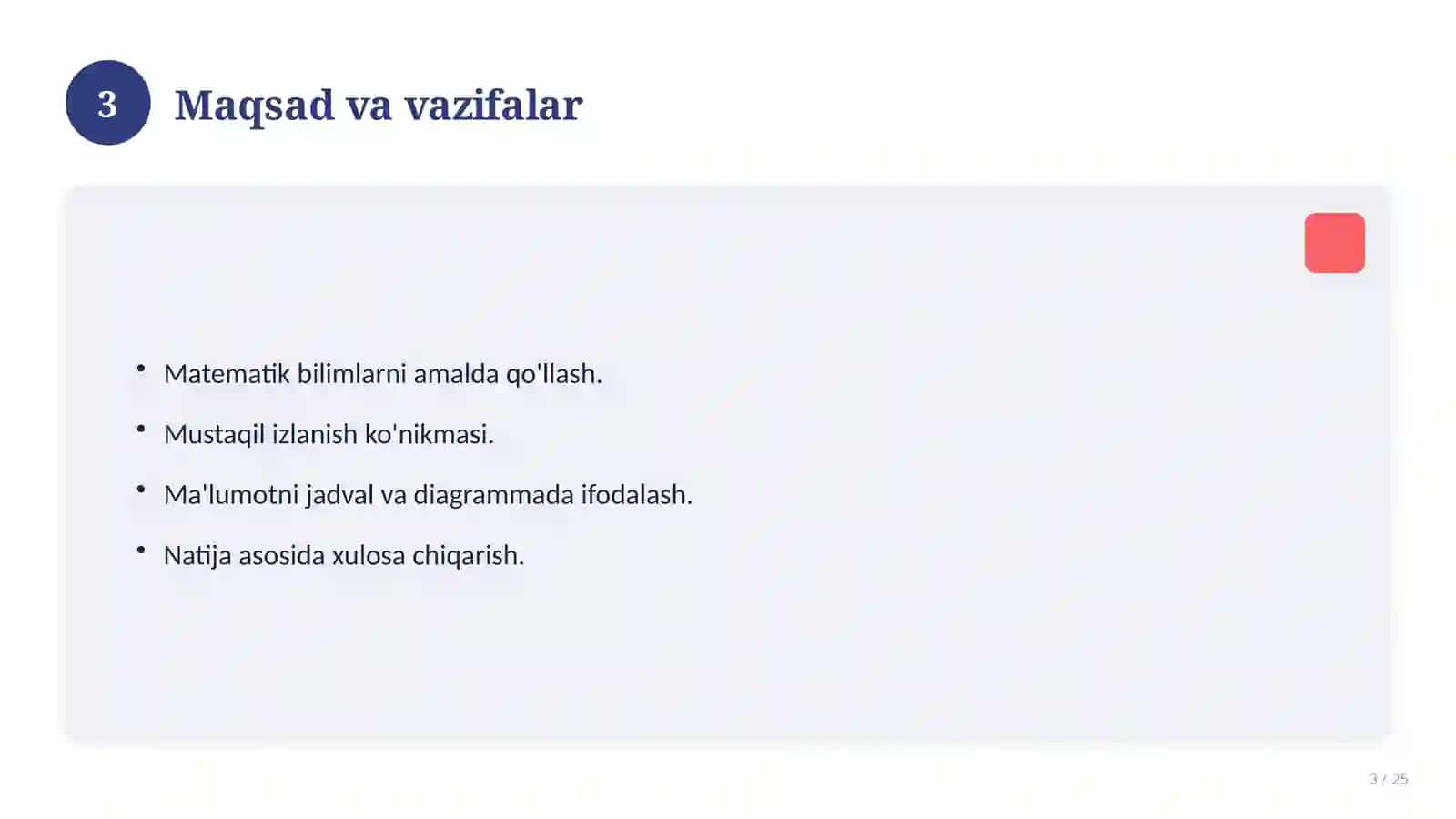 7-sinf matematika fanidan Loyiha ish 3