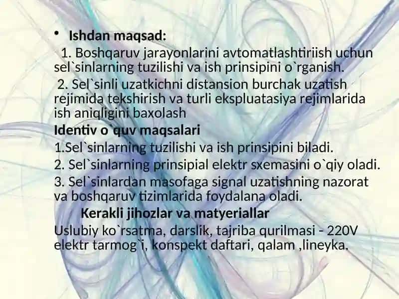 Sel’sinuzatish usullari bilan nazorat va boshqarish jarayonlarni avtomatlashtirish 3