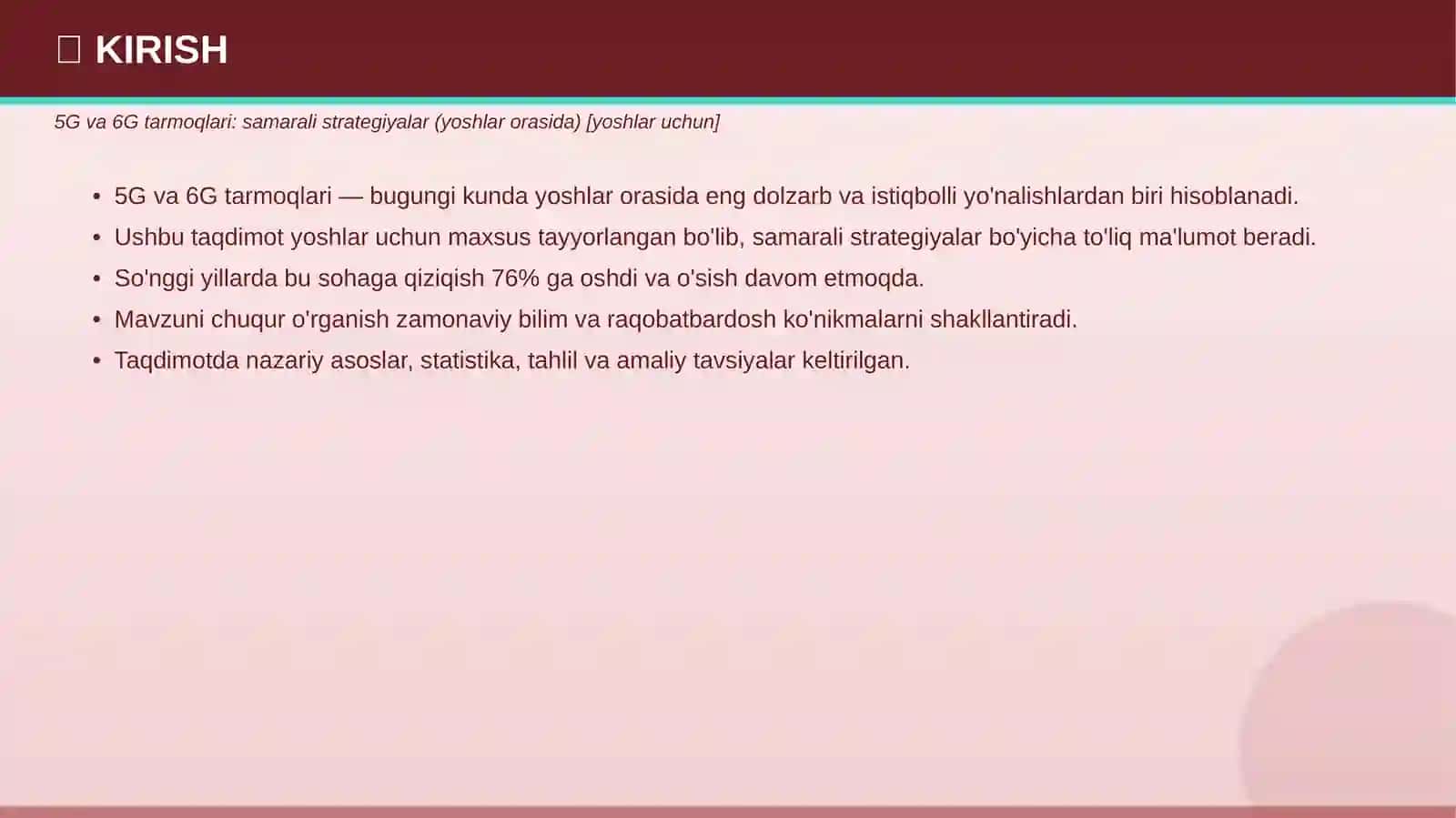 5G va 6G tarmoqlari: samarali strategiyalar (yoshlar orasida) 3