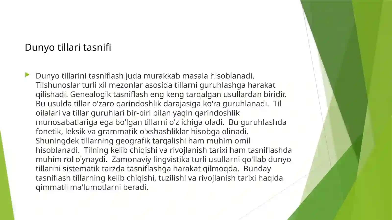Dunyo tillari tasnifi va turkiy tillar oilasi 3