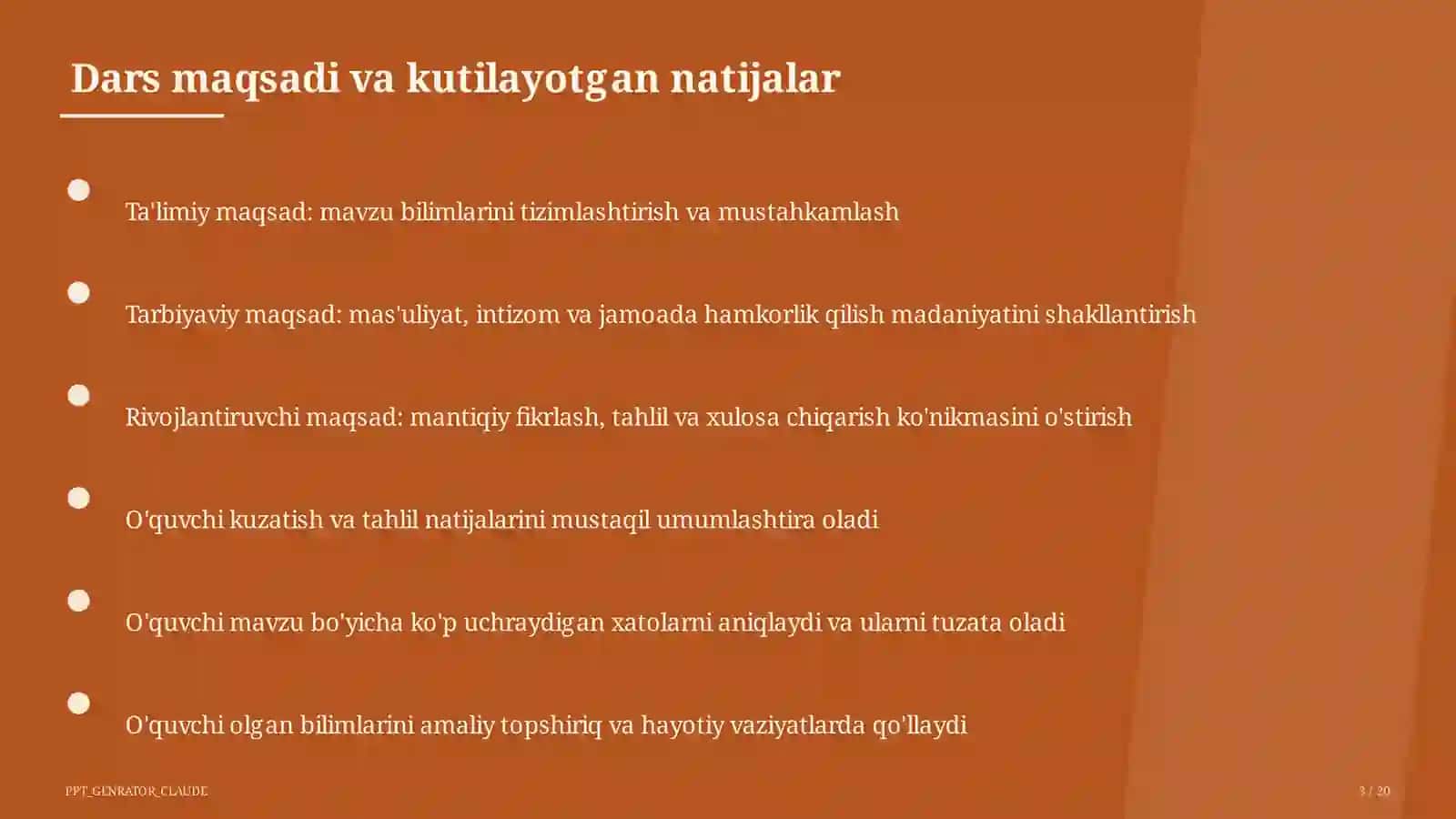 Sinf soati va tarbiyaviy tadbirlar (1–11) — o'qituvchilar uchun 3
