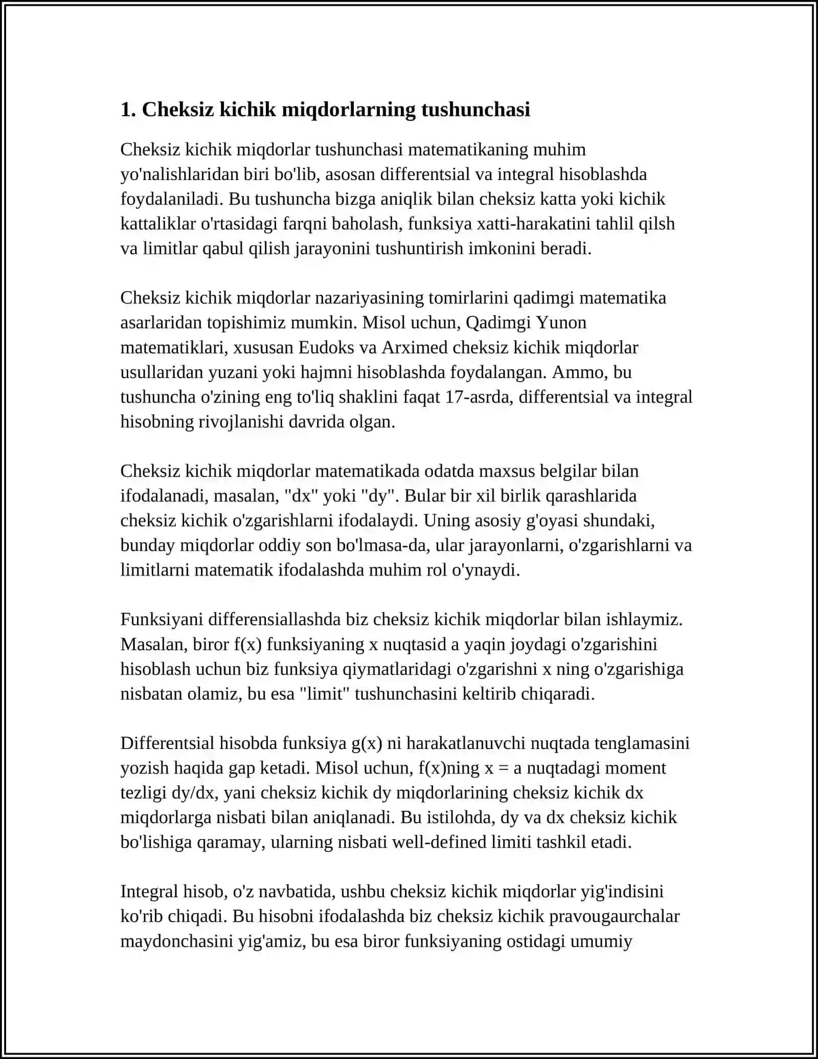 CHEKSIZ KICHIK MIQDORLARNI TAQQOSLASH.EKVIVALENT CHEKSIZ KICHIK MIQDORLAR.LIMITLARNI HISOBLASHDA ULARDAN FOYDALANISH 3