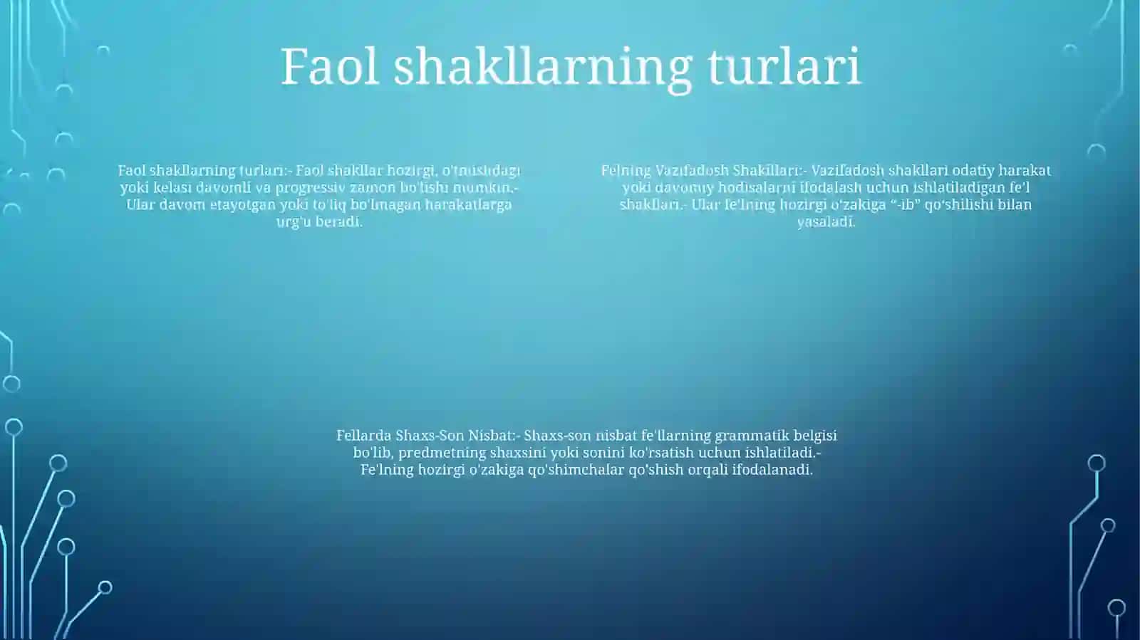 Felning Vazifadosh Shakillari Õtimli Õtimsiz Fellar, Fellarda Shaxs-Son Nisbat 3