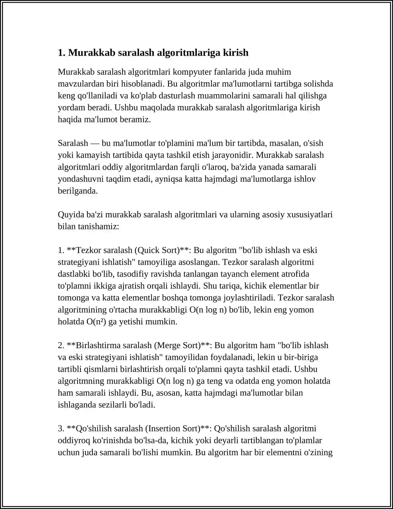 MURAKKAB SARALASH ALGORITMLARI 3