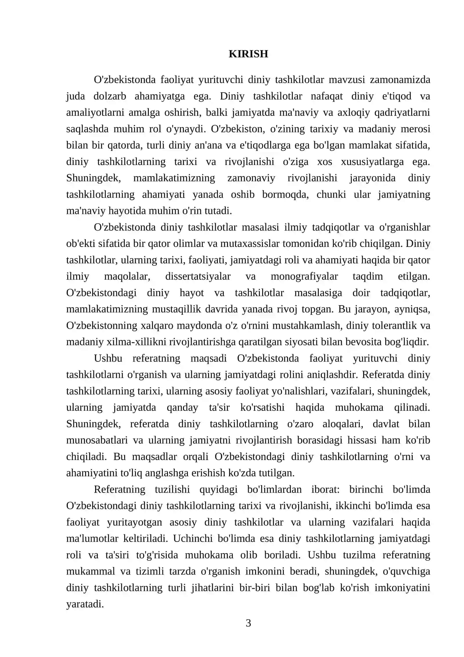 O'zbekistonda faoliyat yurituvchi diniy tashkilotlar haqida 10 varoqda bolsin 3