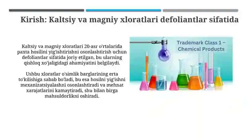 Kaltsiy va Magniy Xloratlarning Defoliant Sifatida Ishlatilishi 3