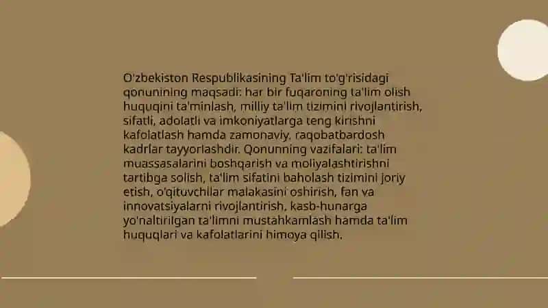 O'zbekiston Respublikasining "Talim to'g'risida"gi qonuni va uning moxiyati 3