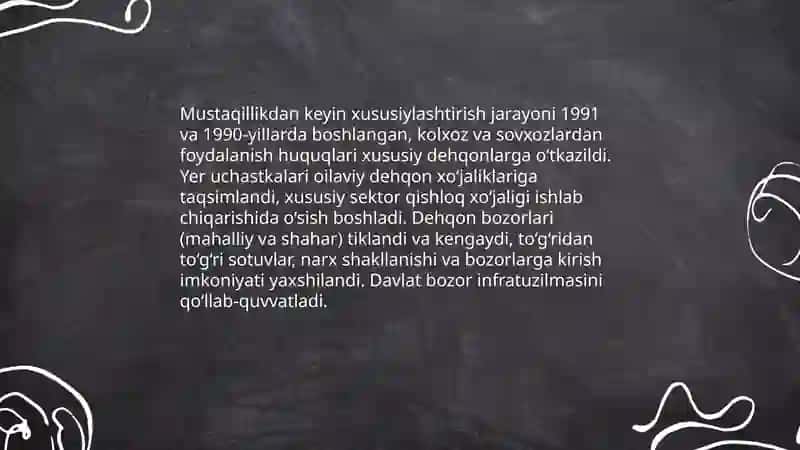 Mustaqillik yillarida qishloq xójaligi sanoat sohasidagi ózgarishlar 3