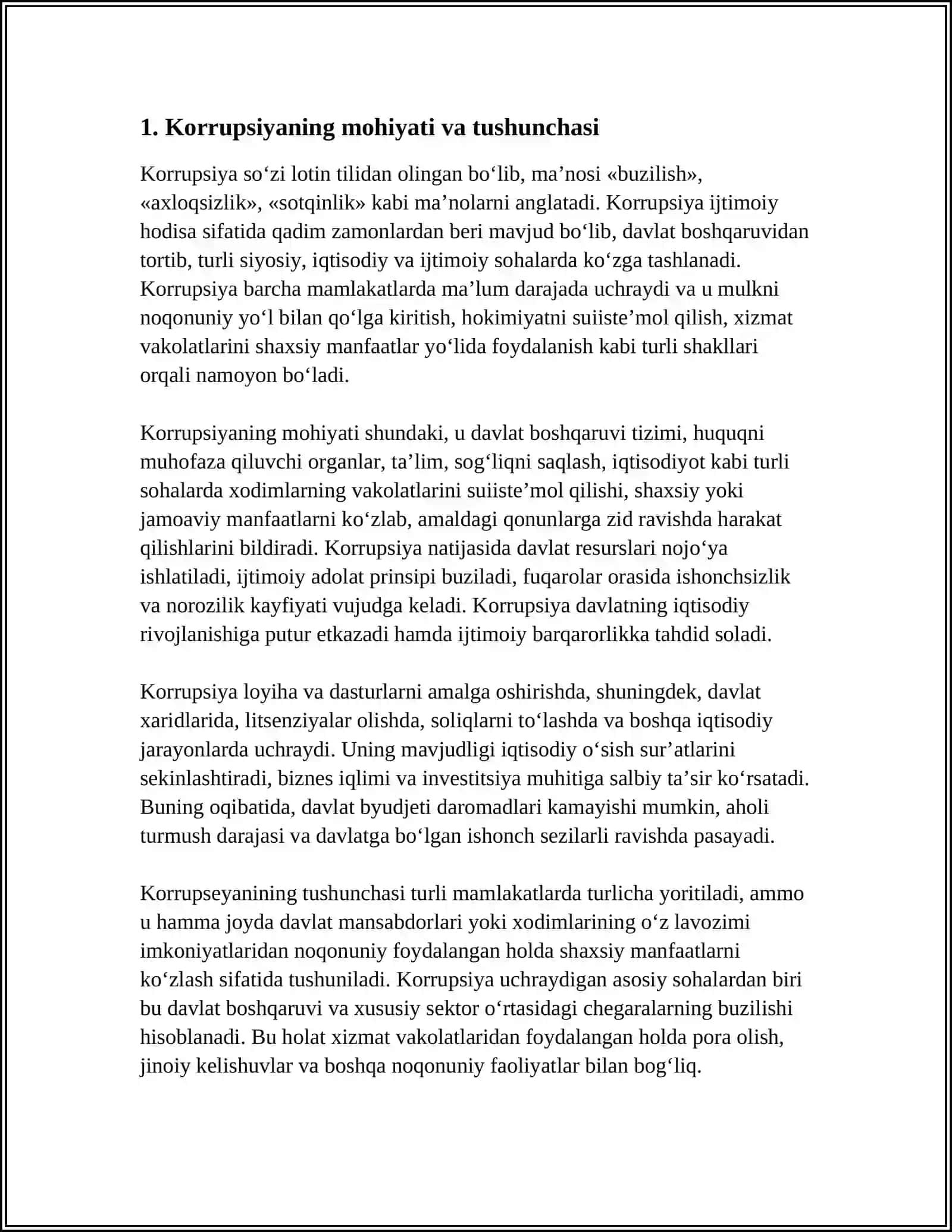 Korrupsiyaning Mohiyati, Oqibatlari va Ung'a Qarshi Kurash Mekhanizmlari 3