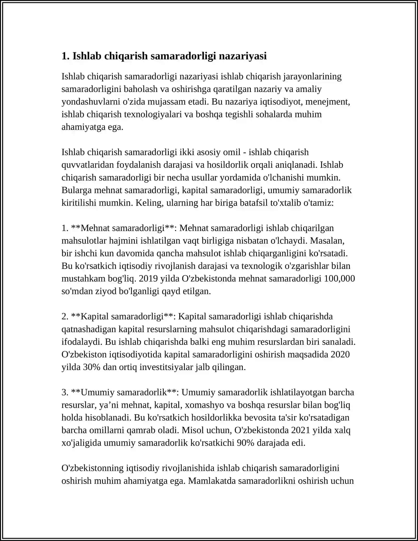 ISHLAB CHIQARISH SAMARADORLIGI UNING KOʻRSATKICHLARI VA OMILLAR 3