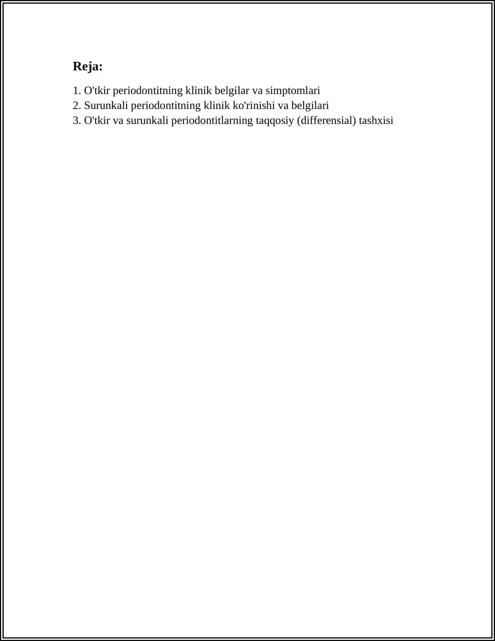 O'TKIR VA SURUNKALI PERIODONTITLAR TASHHISI, QIYOSIY TASHHISI 3