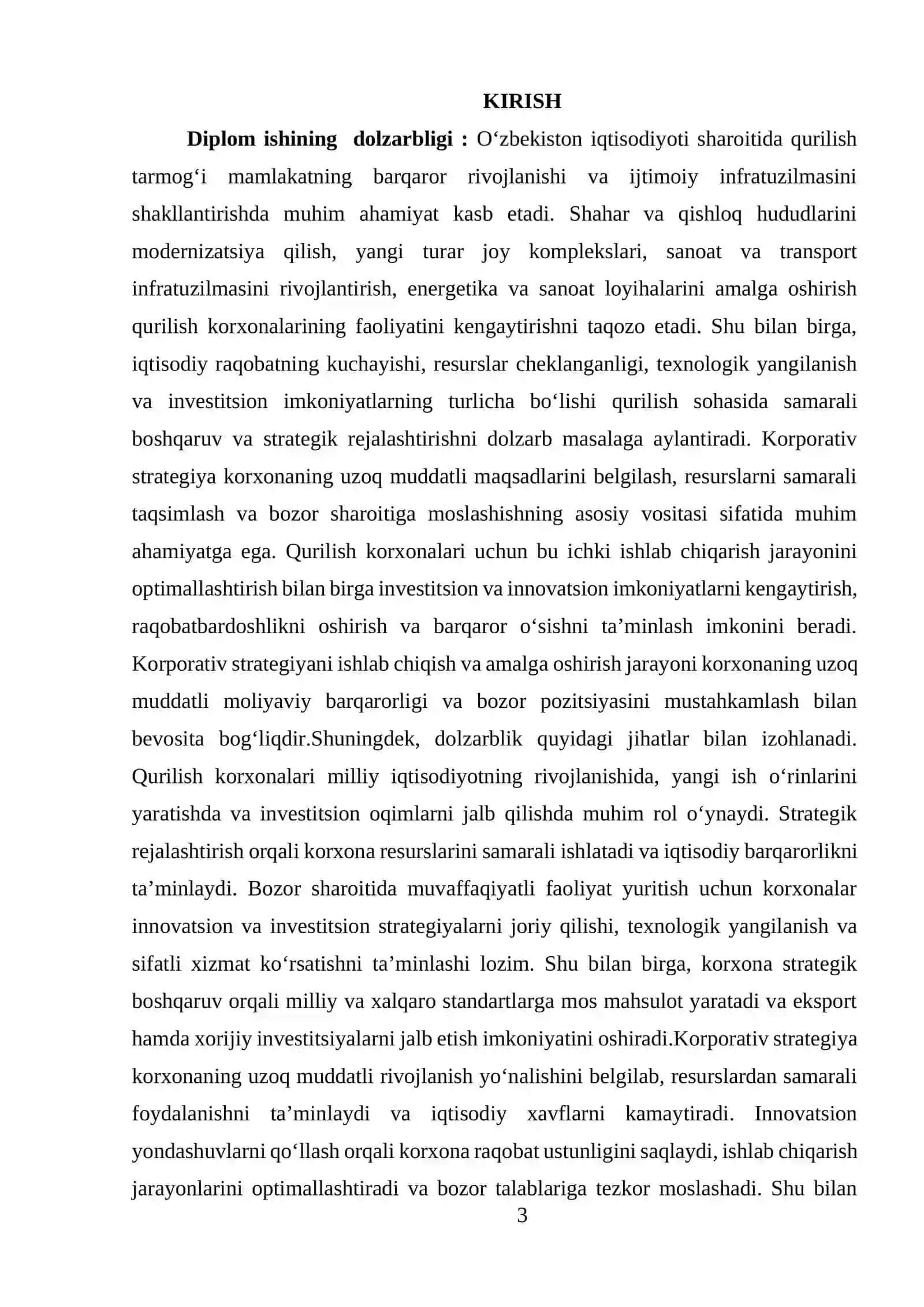 O‘zbekistonda qurilish korxonalarining o‘sishini ta’minlashda korporativ strategiyaning o‘rni (Artel Engineering & Management korxonasi misolida) 3
