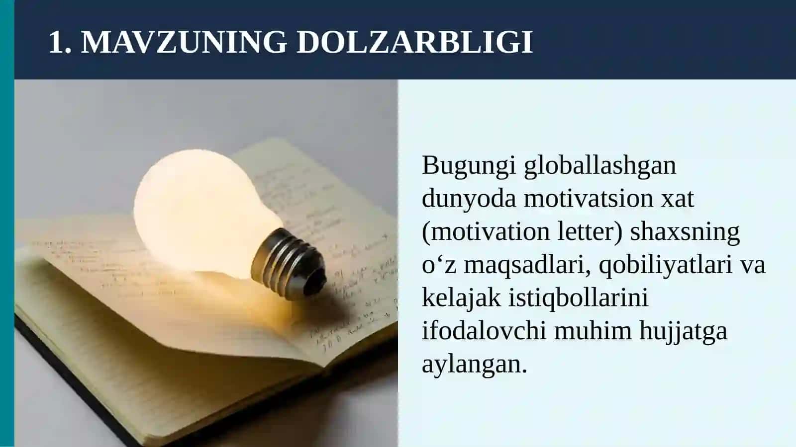 O‘quvchilarning reflekTiv fikrlashinirivojlantirish orqali sifatli motivatsion xat yozish kompetensiyalarini shakllantirish 3