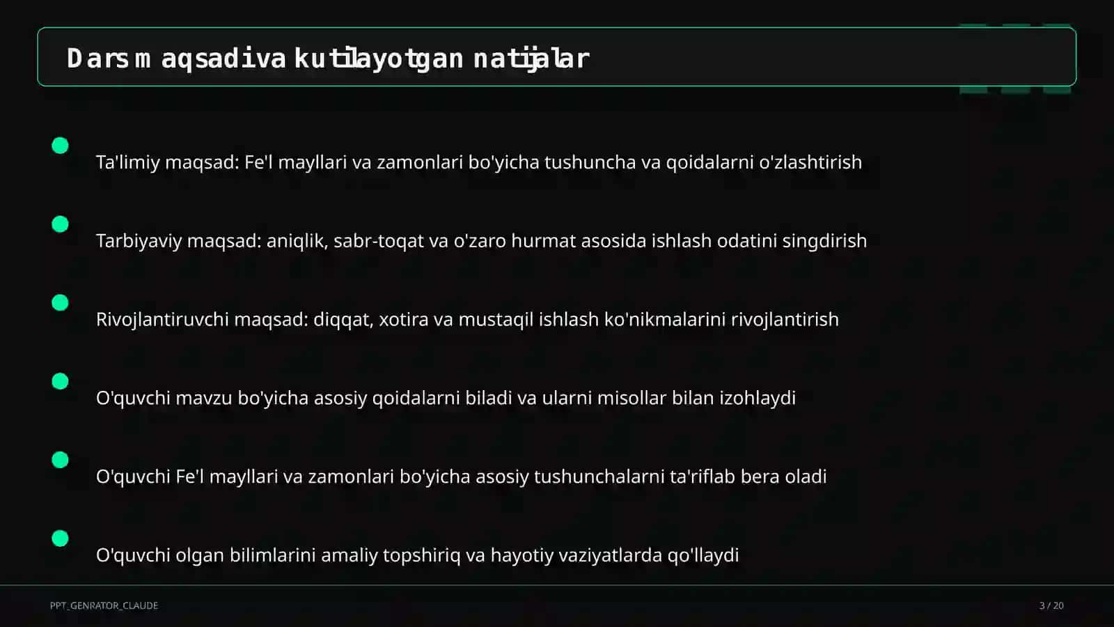Fe'l mayllari va zamonlari (7-sinf) 3
